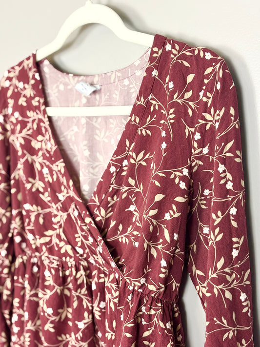 M - Old Navy Burgundy Floral Peasant Blouse