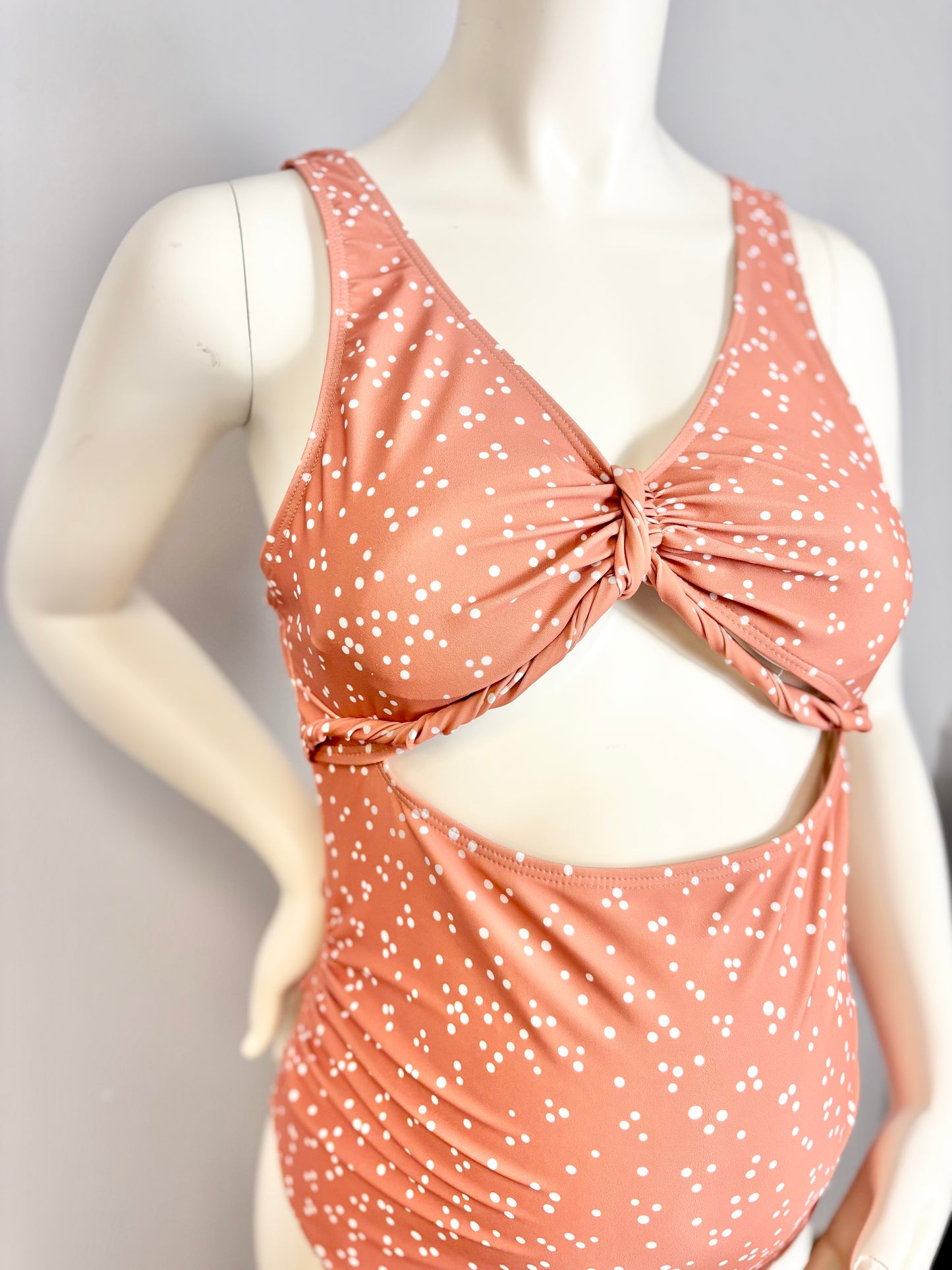 L - Burnt Orange Polka Dot One-Piece Swimsuit