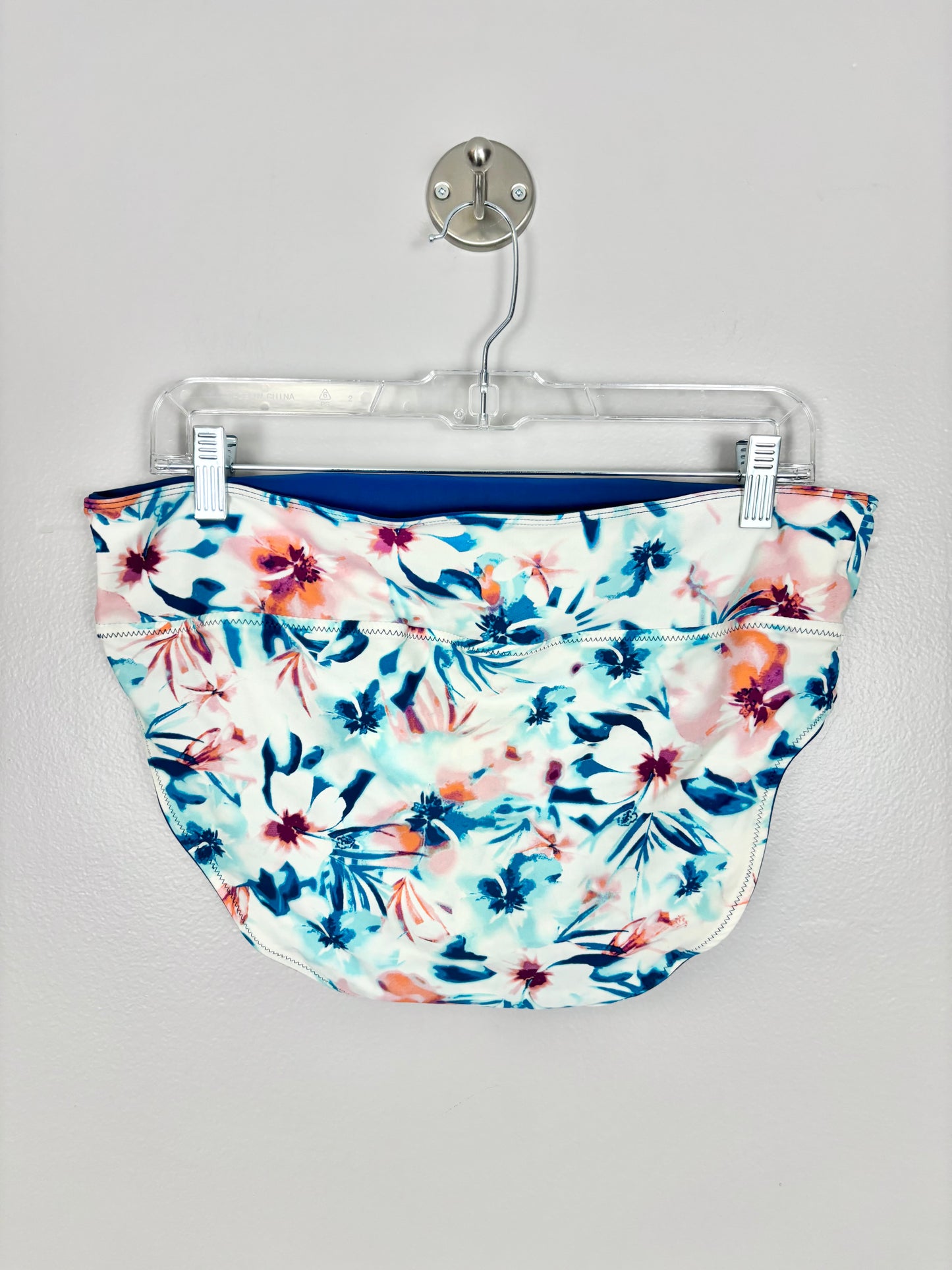 M - Blue Floral High Waist Swim Bottoms