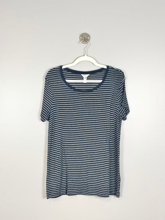 M - Thyme Navy Striped Nursing Shirt