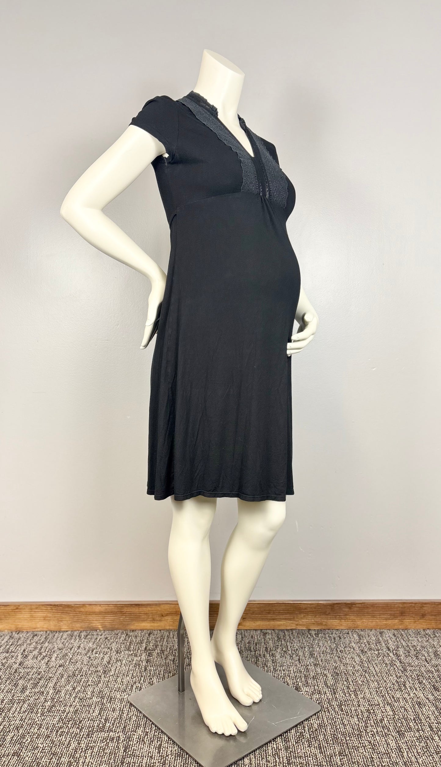 M - Thyme Black Crochet Detail Dress