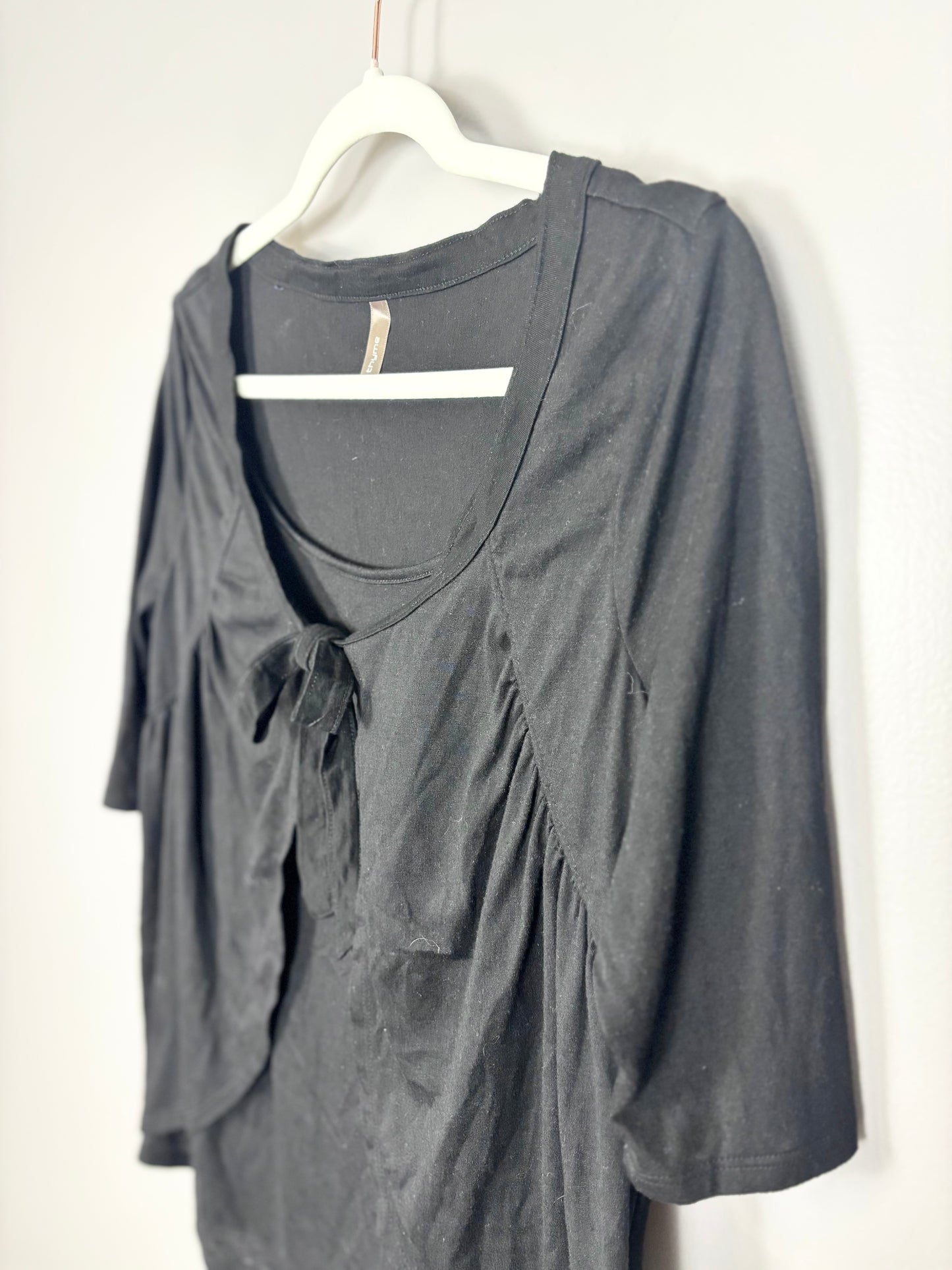 L - Thyme Black Front-Tie Nursing Shirt