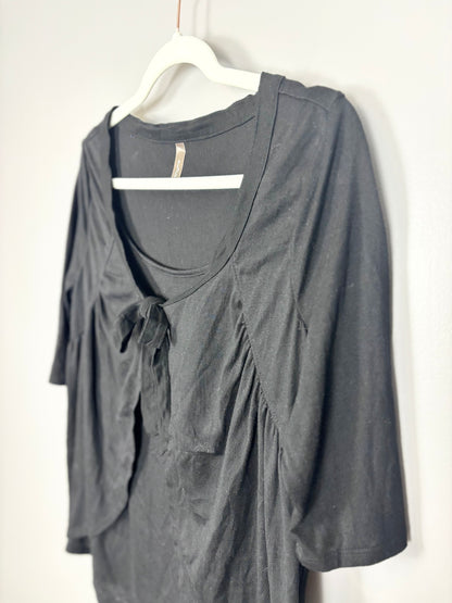 L - Thyme Black Front-Tie Nursing Shirt