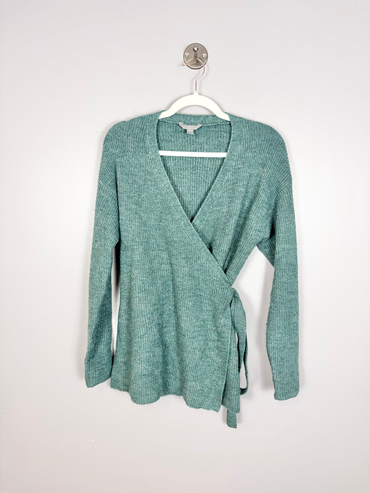 S - Thyme Green Wrap Sweater