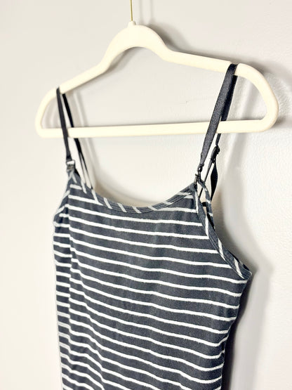 S - Thyme Grey & Black Stripe Nursing Tank