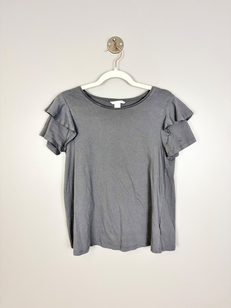 M - H & M Charcoal Ruffle Sleeve Tee