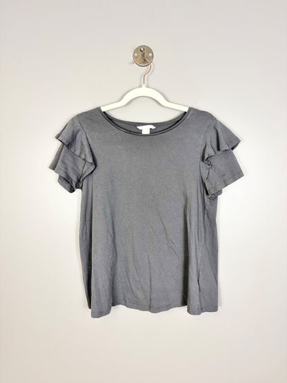 M - H & M Charcoal Ruffle Sleeve Tee