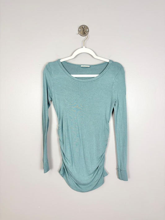 M - Hello Miz Seafoam Ruched Side Long Sleeve Top