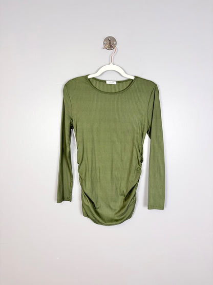L - Ekoauer Olive Ruched Side Long Sleeve Top