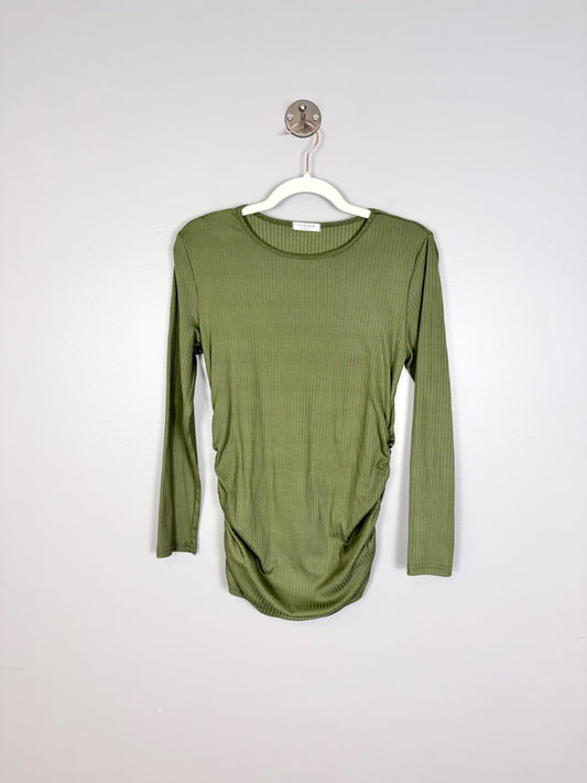 L - Ekoauer Olive Ruched Side Long Sleeve Top
