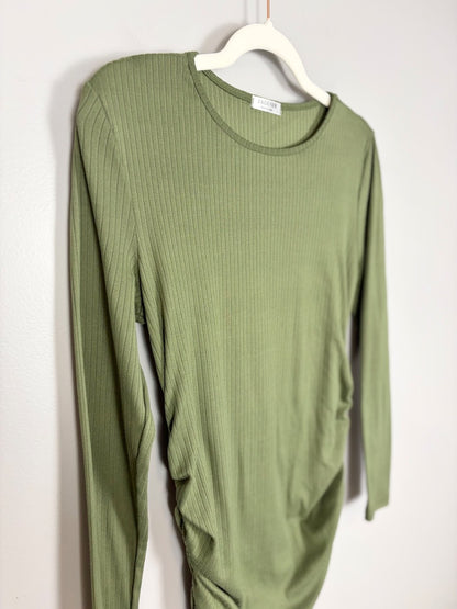 L - Ekoauer Olive Ruched Side Long Sleeve Top