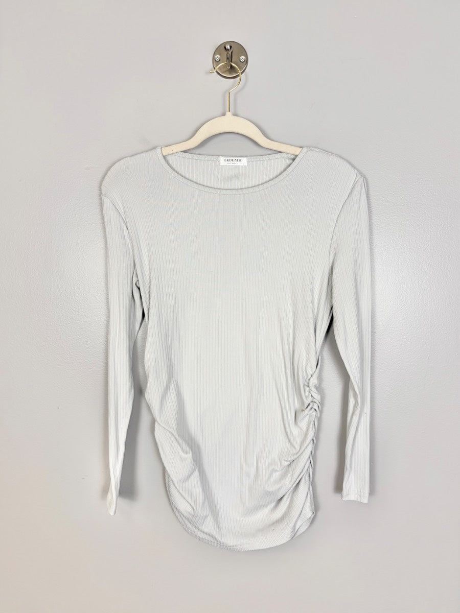 L - Ekoauer Heather Grey Ruched Side Long Sleeve Top