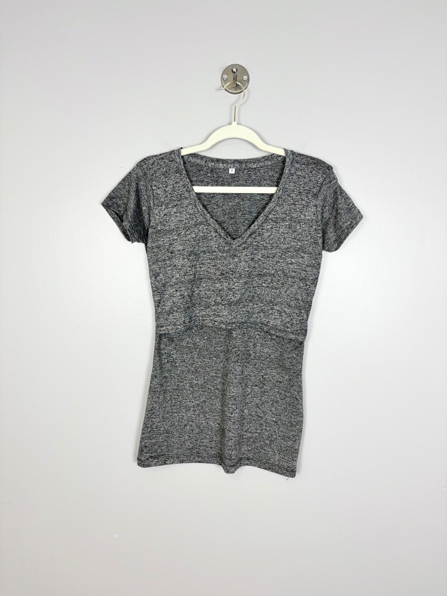S - Heather Grey V-neck Tee