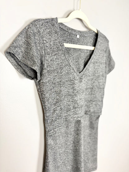 S - Heather Grey V-neck Tee