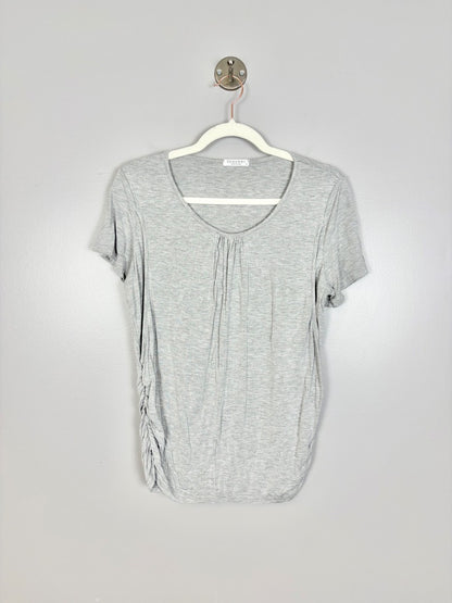 M - Ekoauer Heather Grey Ruched Side Short Sleeve Nursing Top