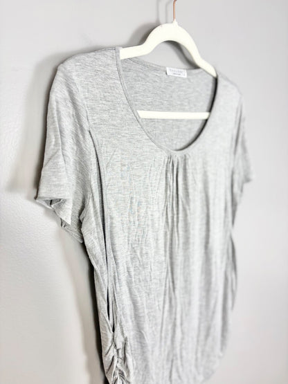 M - Ekoauer Heather Grey Ruched Side Short Sleeve Nursing Top