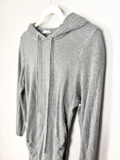 S - Hello Miz Heather Grey Hooded Midi Sweatshirt Dress