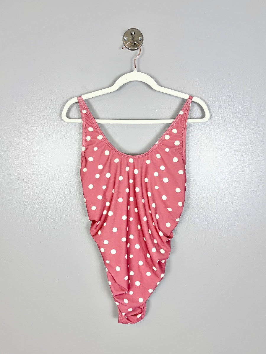 M - Pink Blush Coral Polka Dot One-piece Swimsuit