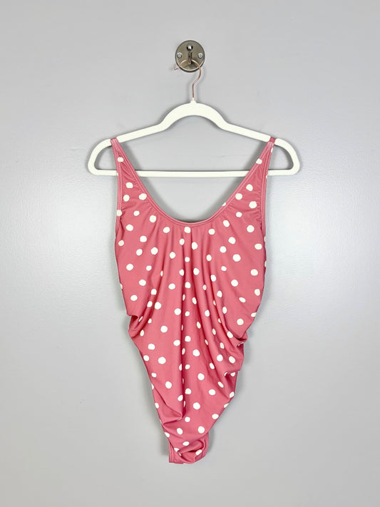 M - Pink Blush Coral Polka Dot One-piece Swimsuit