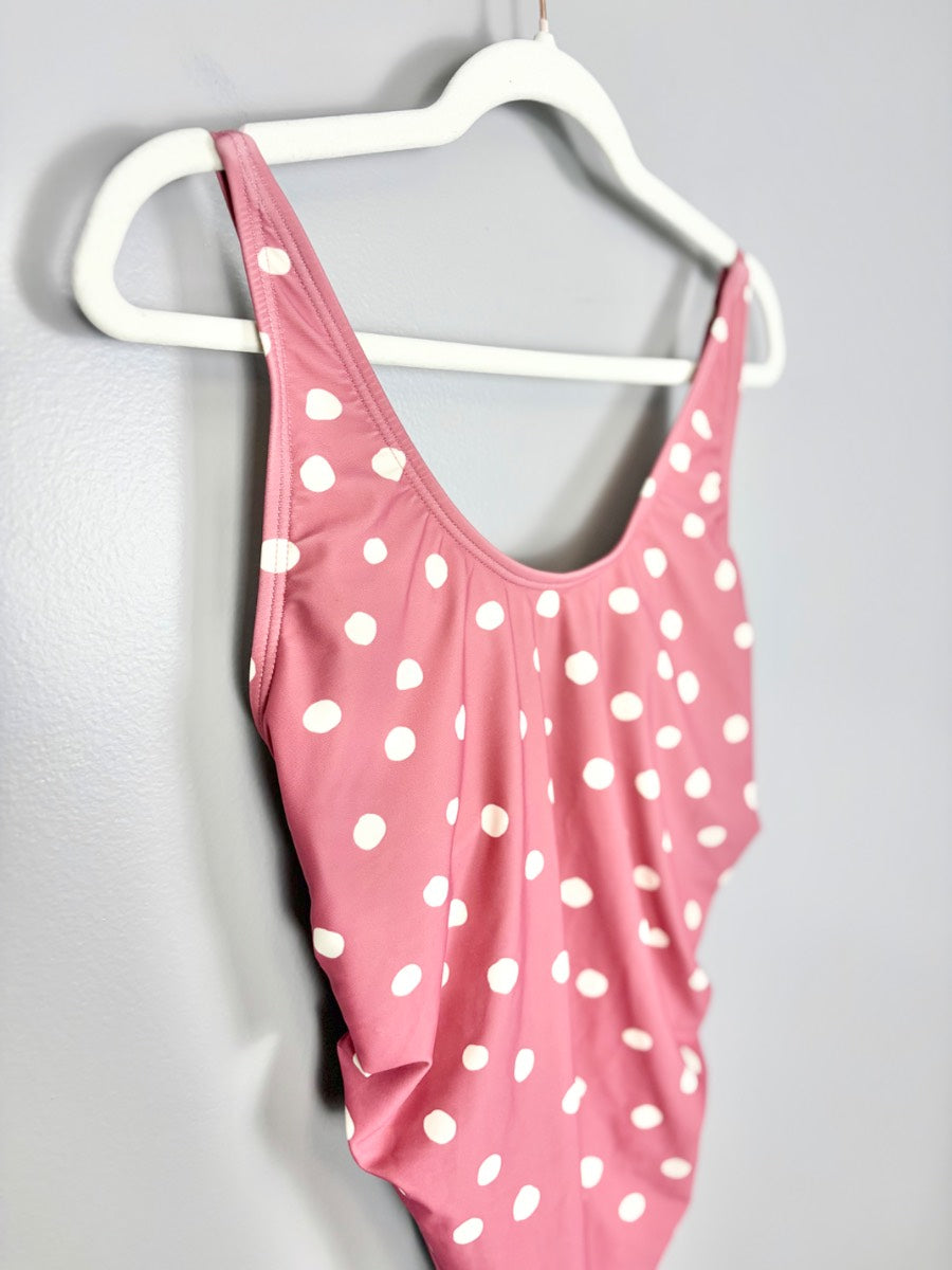 M - Pink Blush Coral Polka Dot One-piece Swimsuit