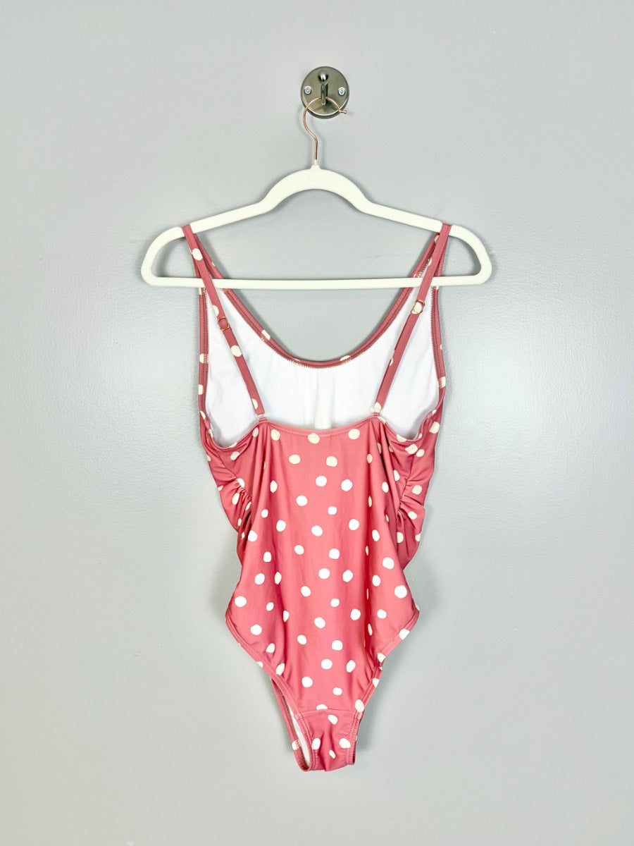 M - Pink Blush Coral Polka Dot One-piece Swimsuit