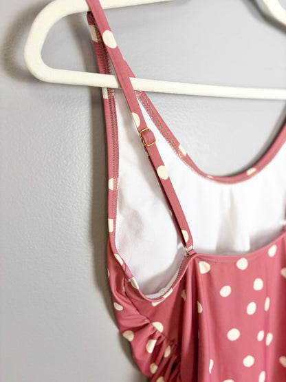 M - Pink Blush Coral Polka Dot One-piece Swimsuit