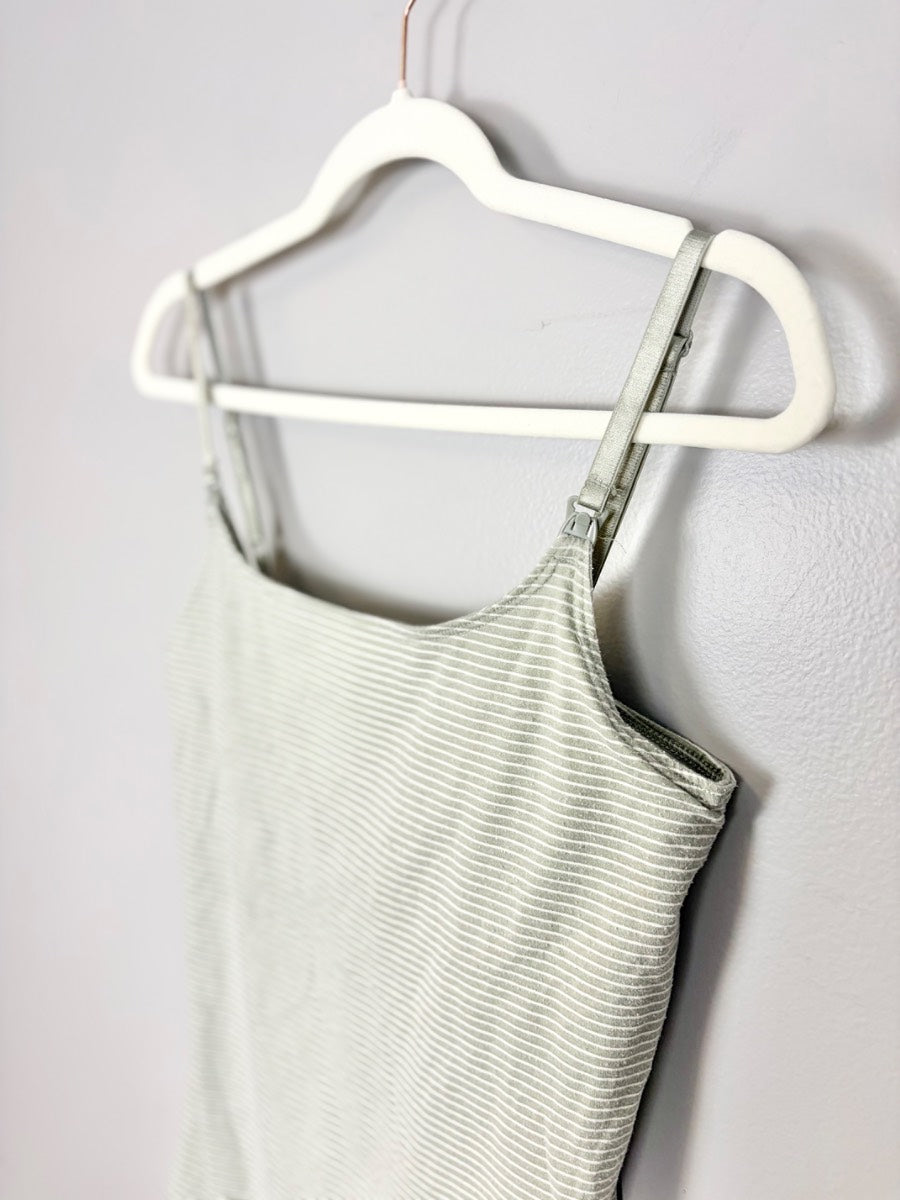 XS - Thyme Sage Stripe Ribbed Tank Nursing Top