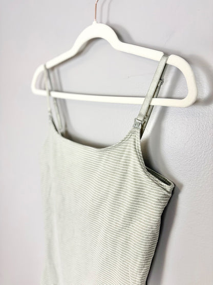 XS - Thyme Sage Stripe Ribbed Tank Nursing Top