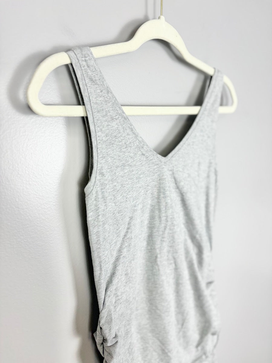 S - Thyme Heather Grey Ruched Side Tank