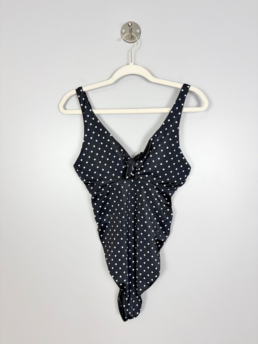 S - Thyme Black Polka Dot One-piece Swimsuit