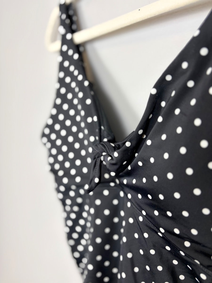 S - Thyme Black Polka Dot One-piece Swimsuit
