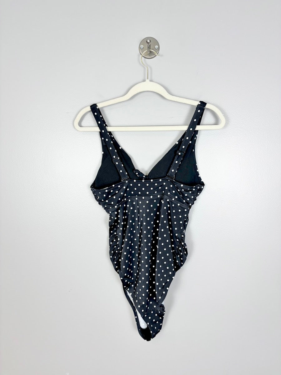 S - Thyme Black Polka Dot One-piece Swimsuit