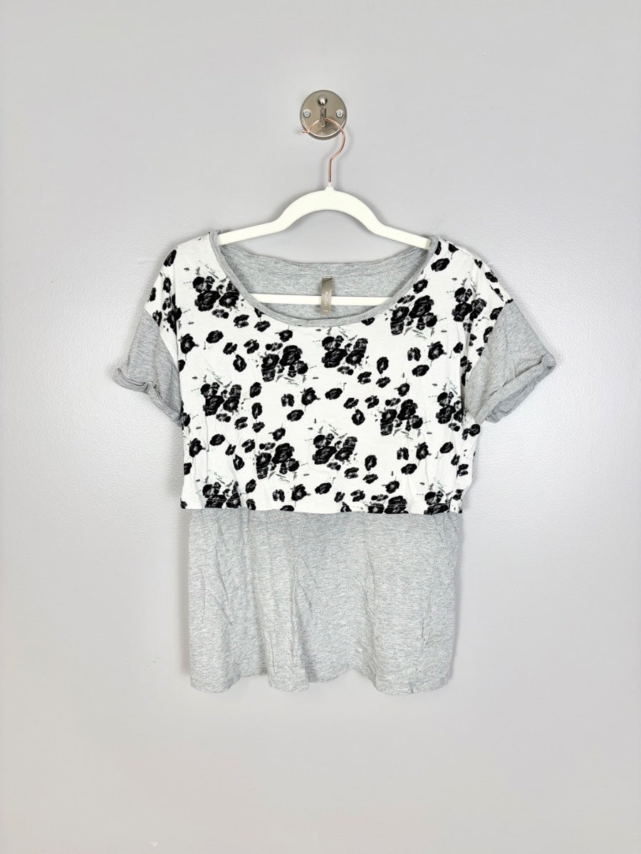 M - Thyme Heather Grey Layered Short Sleeve Nursing Top