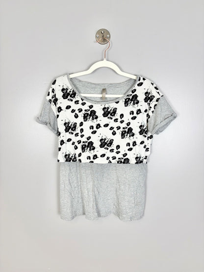 M - Thyme Heather Grey Layered Short Sleeve Nursing Top