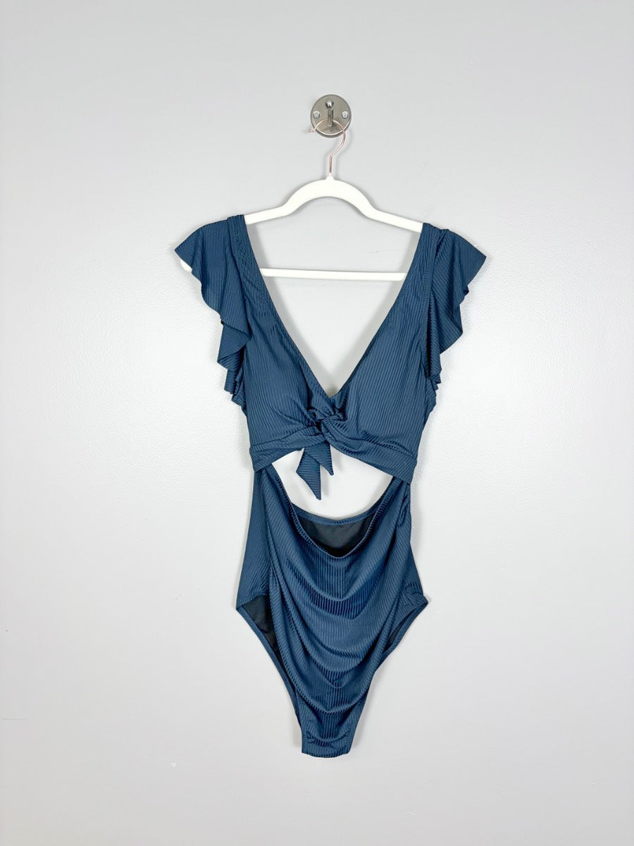 XL - Steel Blue Ruffle One Piece Swimsuit