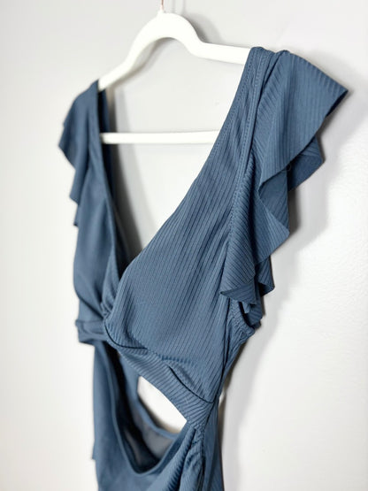 XL - Steel Blue Ruffle One Piece Swimsuit