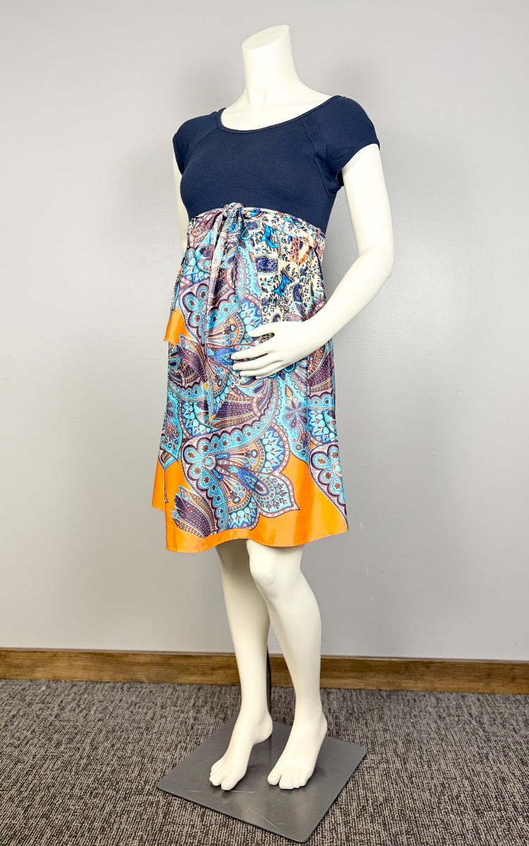 M - Maternal America Paisley Cap Sleeve Empire Waist Dress