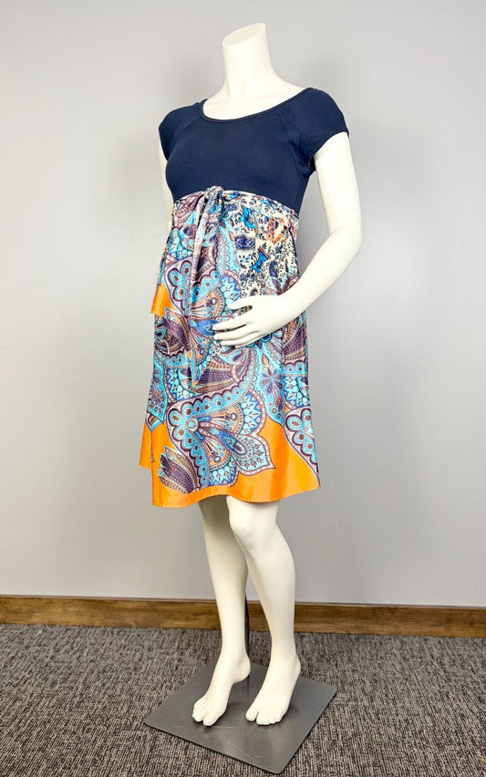 M - Maternal America Paisley Cap Sleeve Empire Waist Dress