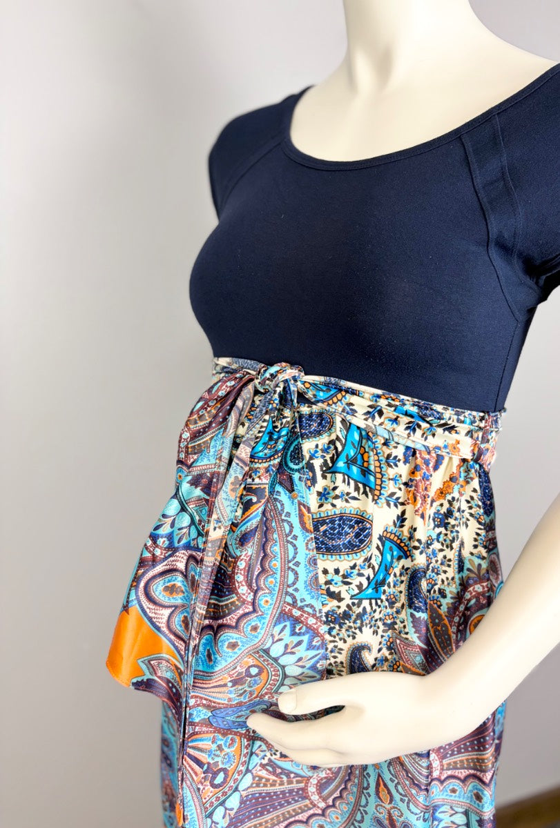 M - Maternal America Paisley Cap Sleeve Empire Waist Dress