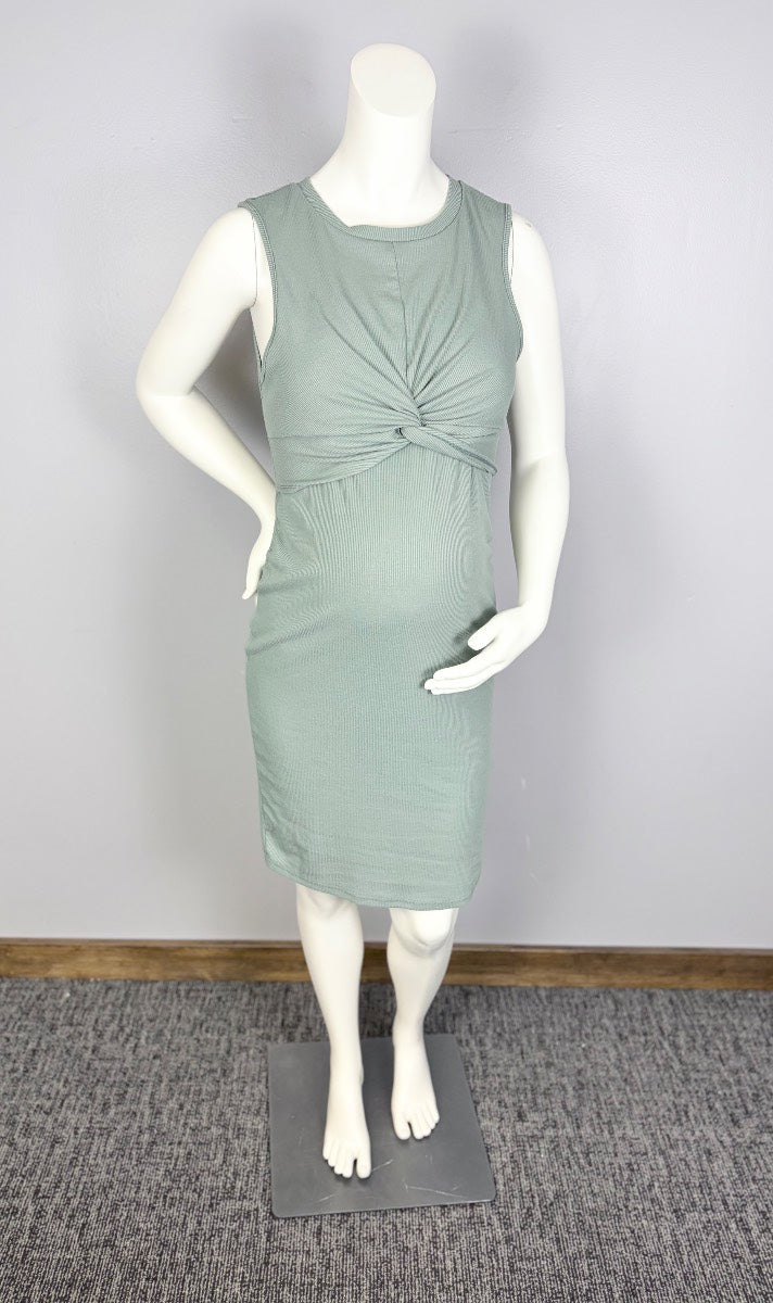 L - Shein Sage Twist Front Sleeveless Dress