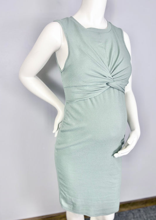 L - Shein Sage Twist Front Sleeveless Dress