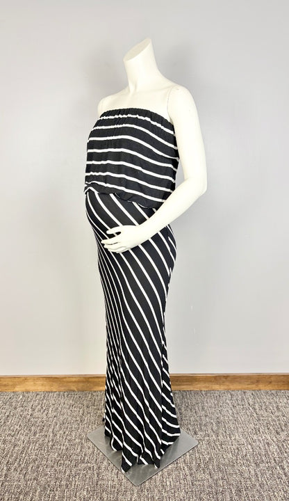 L - Black Stripe Strapless Dress