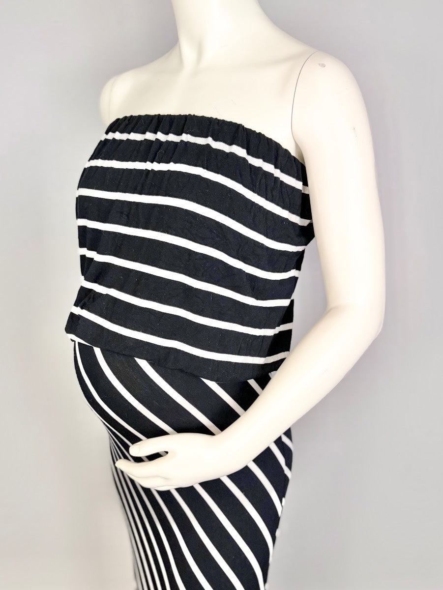 L - Black Stripe Strapless Dress