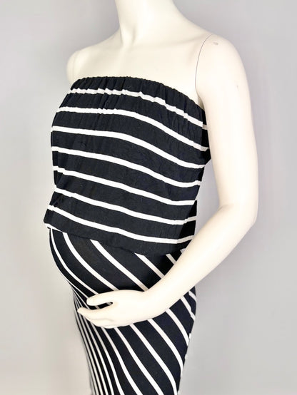 L - Black Stripe Strapless Dress