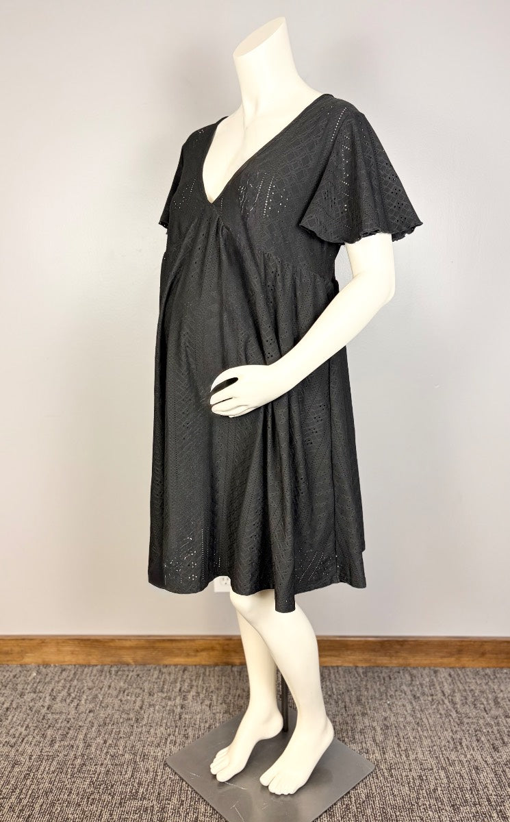 L - Shein Charcoal V-neck Flutter Sleeve Dress