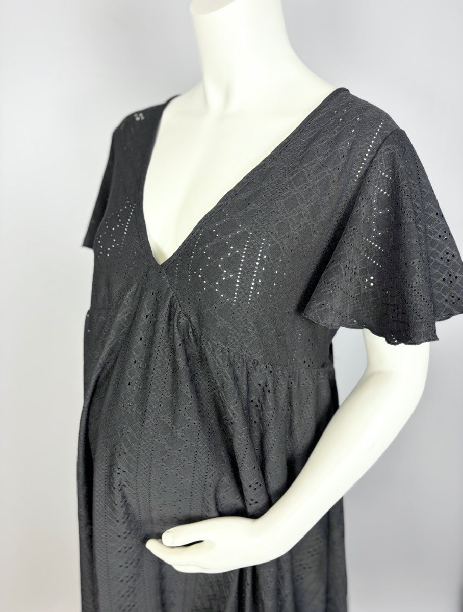 L - Shein Charcoal V-neck Flutter Sleeve Dress