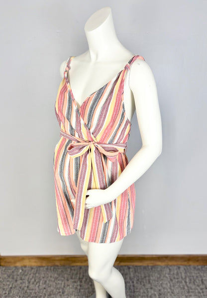 L - Shein Coral Stripe Wrap Front Romper