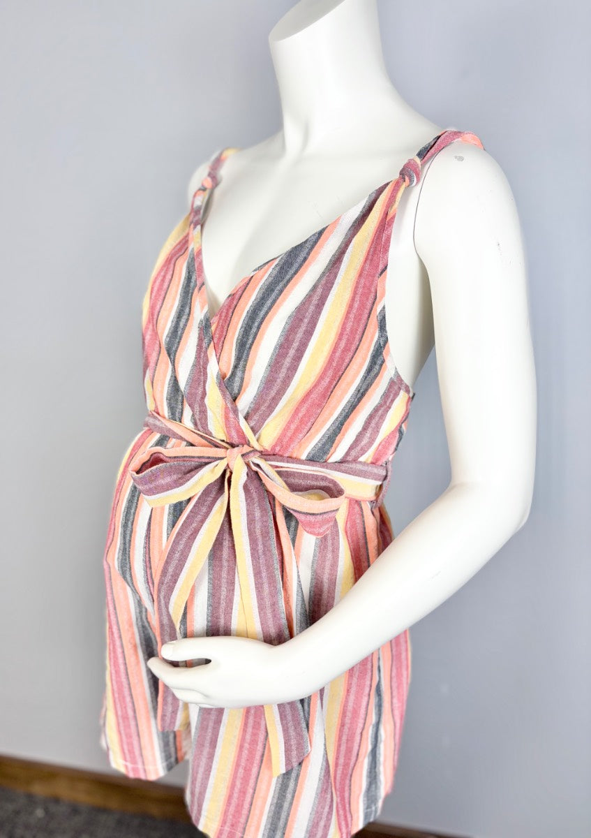 L - Shein Coral Stripe Wrap Front Romper