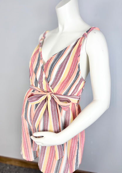 L - Shein Coral Stripe Wrap Front Romper