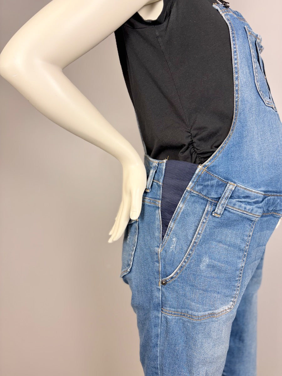 L - Indigo Blue Medium Wash Denim Overalls